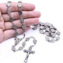 Ожерелье с подвеской в виде Святого Бенедикта серебряного цвета для женщин, ожерелье с четками, религиозные католические христианские молитвенные украшения, подарки 2024 - купить недорого