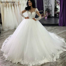 Vestido De Noiva 2020 бальное платье с длинными рукавами, свадебное платье принцессы с аппликацией белого цвета и цвета слоновой кости, свадебное платье 2024 - купить недорого