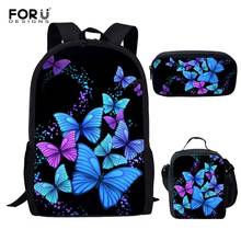 FORUDESIGNS Unique Butterfly Print School Bag Set for Teen Girls Preppy Style Student Kids Bookbags Primary Children Schoolbags 2024 - buy cheap