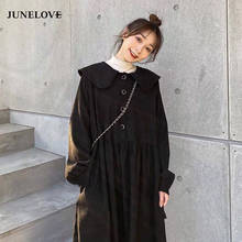 JuneLove-Vestido largo de PANA con cuello Peter Pan para mujer, ropa de primavera y otoño, estilo coreano, de cintura alta 2024 - compra barato