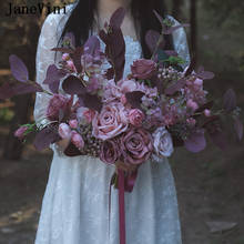 JaneVini Retro Dark Dusty Pink Rose Wedding Flowers Bridal Bouquets Fleurs Soie Silk Artificial Bride Hand Flower Accessories 2024 - buy cheap