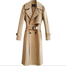 Мужской Тренч, двубортное длинное пальто, Мужская одежда, приталенное пальто с длинным рукавом, весна-осень 2020, новый дизайн хаки 2024 - купить недорого