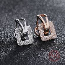 Pendientes deslumbrantes de lujo para mujer, aretes cuadrados de circonia cúbica, mosaico, aros aretes Pendientes, nuevo Color plata 2024 - compra barato