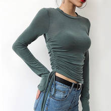 Mrmt camiseta feminina manga longa, camiseta de slim com elasticidade de cintura alta para mulheres estilo curto 2021 2024 - compre barato