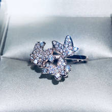 Anel feminino requintado 925 prata esterlina empilhável borboleta micro pave aaa zircon anéis para mulher dupla cor jóias 2024 - compre barato