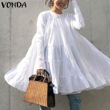 VONDA Women Dress Vintage O Neck Long Sleeve Bohemian Mini Dress 2021 Summer Beach Sundress Casual Loose Vestidos  2024 - buy cheap