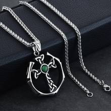 Ancient Stainless Steel Viking Jewelry for Women Men's Irish Cross Pendant Necklace Green Opal Bijoux Christmas Gift colar NC192 2024 - buy cheap