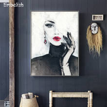 Acuarelas de mujer Sexy con labios rojos, carteles modernos de decoración del hogar para sala de estar, imágenes artísticas de pared, lienzo HD, pinturas al óleo, 1 pieza 2024 - compra barato