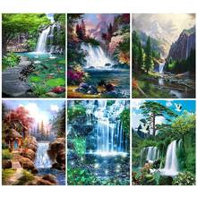 Gatyztory coloração por números cachoeira acrílico pintura à mão da arte da parede por números para crianças paisagem kits decoração casa 2024 - compre barato