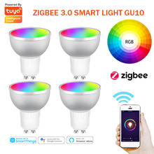 Bombilla LED inteligente Tuya Zigbee 3,0 Gu10, 5W, RGBCW, funciona con la aplicación SmartThings, Control por voz por Alexa Echo Plus, Google Home, Alexa, 8/1 Uds. 2024 - compra barato