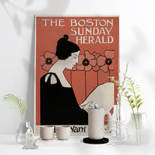 The Boston Sunday Herald Ladics Want It Feb24 Poster, Red Background Black Woman Reading The Newspaper Home Wall Picture Decor 2024 - buy cheap