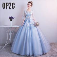 Sexy V Neck Lace Long Prom Dresses 2019 New Tulle Embroidery Princess Ball Gown Illusion Evening Dress Vestido De Festa 0.85 2024 - buy cheap