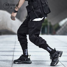 Hip hop multi-bolso design joggers calças dos homens harajuku sweatpants streetwear algodão faixa calças harem hipster preto 2024 - compre barato