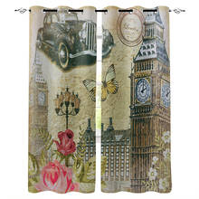 Old London England Poster Art Clock Tower Car Room Curtains Large Window Curtain Lights Curtains Bathroom Bedroom Kitchen Indoor 2024 - buy cheap