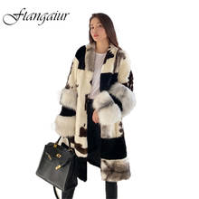 Ftangaiur 2021Winter Imported Velvet Mink Fur Coat Patchwork Fox Fur Sleeve Cross Mink Coat Women X-Long Real Mink Fur Coats 2024 - buy cheap