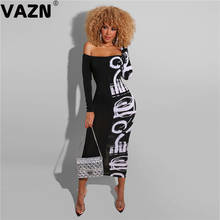 VAZN 2020 Women Elegant Off Shoulder Street Wind Chic Ladies Thin Female Dress Long Sleeve Party Going Out Wear Dress 2024 - buy cheap