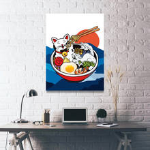 Impresiones de dibujos animados para decoración del hogar, lienzo de Ramen Bowl, pintura de gato, arte de pared, imágenes modulares modernas para sala de estar, póster sin marco 2024 - compra barato