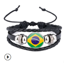 Bracelete do infinity love brasil com bandeira, braceletes de couro com contas de vidro e amizade, para homens e mulheres 2024 - compre barato