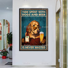 Póster de perro-el tiempo que pasa con los perros y la cerveza nunca se pierde, divertida impresión artística dorada, regalo para perros, bebidas para perros, arte de pared para decoración del hogar 2024 - compra barato