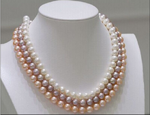 charming triple strands 8mm south sea white purple pink Shell pearl necklace 18-20" 2024 - buy cheap