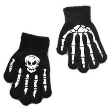 Unisex Adult Halloween Skeleton Skull Half Finger Gloves Luminous Winter Mittens 2024 - buy cheap