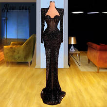 Мусульманское Черное вечернее платье с длинным рукавом и кристаллами, милое платье-русалка, официальное платье, арабское платье 2024 - купить недорого