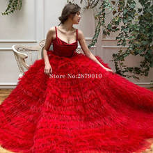 Arabia 2020 Elegant Evening Dress A-Line Floor-Length Formal Dress Prom Dress Tulle Feathers Robe De Soiree Aibye Zipper Dubai 2024 - buy cheap