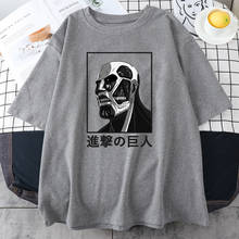 Camiseta de Anime japonés Attack On Titan para mujer, camisetas holgadas de moda INS 2021, camisetas Harajuku, camiseta negra con cuello redondo, novedad de verano 2024 - compra barato