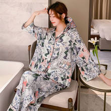 Pijamas de seda para mujer, pantalones de manga larga, ropa de casa, conjunto de dos piezas, ropa de dormir de verano 2024 - compra barato