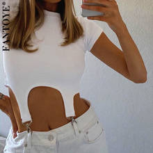Fantoye camiseta crop de verão para mulheres, branca, com manga curta estriada, cor sólida, gola redonda, camiso branco 2024 - compre barato