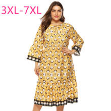 New 2021 spring autumn plus size dresses for women large loose casual long sleeve floral print yellow long dress 3XL 4XL 5XL 6XL 2024 - buy cheap