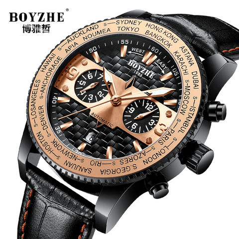 BOYZHE Top Luxury Brand Skeleton Watch Men Automatic Mechanical Tourbillon Watches Mens Leather Waterproof Sports Reloj Hombre 2022 - buy cheap