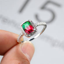 Luxo feminino cristal vermelho verde anel de pedra do vintage prata cor anéis de casamento para as mulheres na moda zircão quadrado anel de noivado 2024 - compre barato