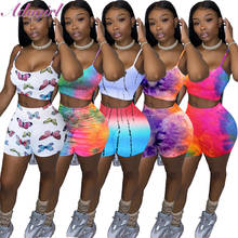 Women Tracksuit Casual Tie Dye Print Spaghetti Tank Tops Shorts Joggers Pants Suit Soprtwear Two Piece Set Outfit Matching Set 2024 - buy cheap