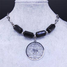Colar corrente de obsidiana da flor da vida, em aço inoxidável, colares cor de prata para mulheres, joias de aço inoxidável n622s0 2024 - compre barato