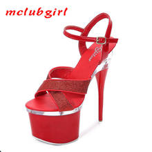 Mclubgirl/2020 прозрачные летние женские водонепроницаемые туфли на очень высоком тонком каблуке и платформе; Пикантные шлепанцы феи с блестками; LFD 2024 - купить недорого