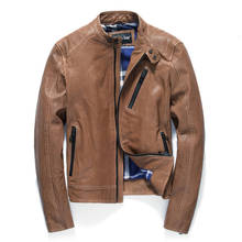Jaqueta de couro genuíno vintage masculina primavera outono jaqueta de couro de motocicleta real de pele de carneiro casaco jaqueta couro yy450 2024 - compre barato