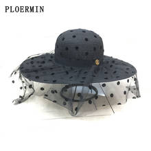 PLOERMIN 2020 новая сетчатая шляпа от солнца в горошек с большими полями, летняя соломенная шляпа для девушек, Молодежные шляпы для женщин, элегантные шляпы от солнца для церкви, пляжная кепка 2024 - купить недорого