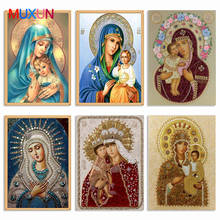 Muxun pintura de diamante imagem religiosa de ponto cruz, imagem da virgem maria, mosaico bordado com miçangas para decoração de ano novo, artesanal 2024 - compre barato