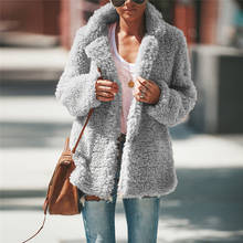 Зимнее женское пальто из искусственного меха, верхняя одежда с воротником с лацканами, Женский Топ с длинным рукавом, женская одежда, теплая Свободная куртка из овечьей шерсти, зима 2024 - купить недорого