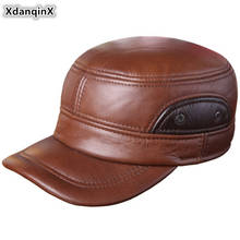 XdanqinX-Sombrero de cuero genuino Natural para hombre, gorros militares de marca, de cuero de vaca, plano, orejera, Otoño e Invierno 2024 - compra barato