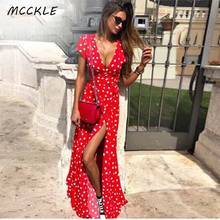 Polka Dot Long Dress Women V-neck Boho Split Short Sleeve Holiday Dresses 2021 Summer Fashion Sexy Streetwear Ladies Vestidos 2024 - buy cheap