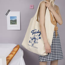 Милая мультяшная Женская Холщовая Сумка из хлопчатобумажной ткани, женские большие сумки на плечо, простая Женская Экологически чистая многоразовая сумка для покупок, Повседневная Сумка-тоут 2024 - купить недорого