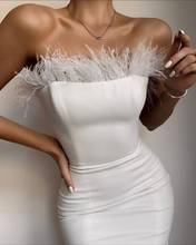 High Quality Black Feather Strapless Rayon Bandage Dress Evening Party Elegant Dress Vestidos 2024 - buy cheap