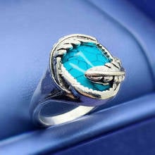 Silver Plated Feather Wrap Oval Shape Green Turquoises Stone Finger Ring for Gift Classic Jewelry 2024 - buy cheap