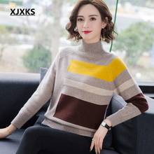 Xjxks suéter feminino com gola alta, pulôver feminino de manga longa, de malha de caxemira casual, para outono e inverno 2024 - compre barato