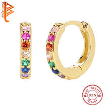BELAWANG 925 Sterling Silver Tiny Rainbow Hoop Earring With 18K Gold Plated Small Crystal Huggies Earring For Women Jewelery 2024 - buy cheap