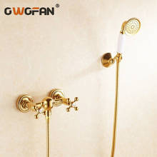 OWOFAN 1 Set Bathroom Rainfall Shower Faucet Set Classic Golden Dual Handle Mixer Tap Wall Mounted Bath Shower Sets HJ-6758K 2024 - buy cheap