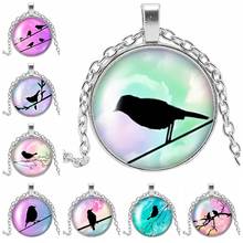 New Hot Art Glamour Bird Silhouette Color Background Pattern Pendant Round Photo Glass Cabochon Necklace Gift Lady Sweater Chain 2024 - buy cheap