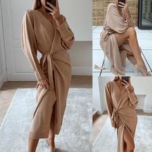 Winter Knitted Wrap Belt Dress Maxi Robe V Neck Elegant Dress Ladies Bandage Dress ropa mujer talla grande punk rave dress 2024 - buy cheap